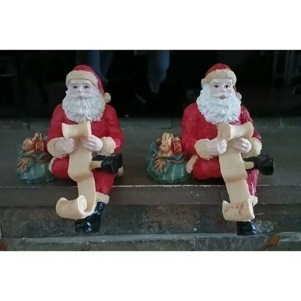 Stocking Holders Hand Painted Cold Cast Set of 2 5" Santa's House Christmas 1995